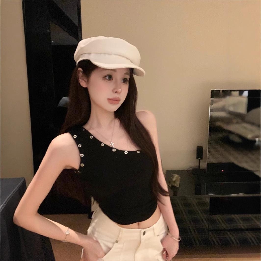 

Американская горячая девушка Топ на одно плечо черный асимметричный танк - Облегающий летний топ без рукавов XL Premium чёрный