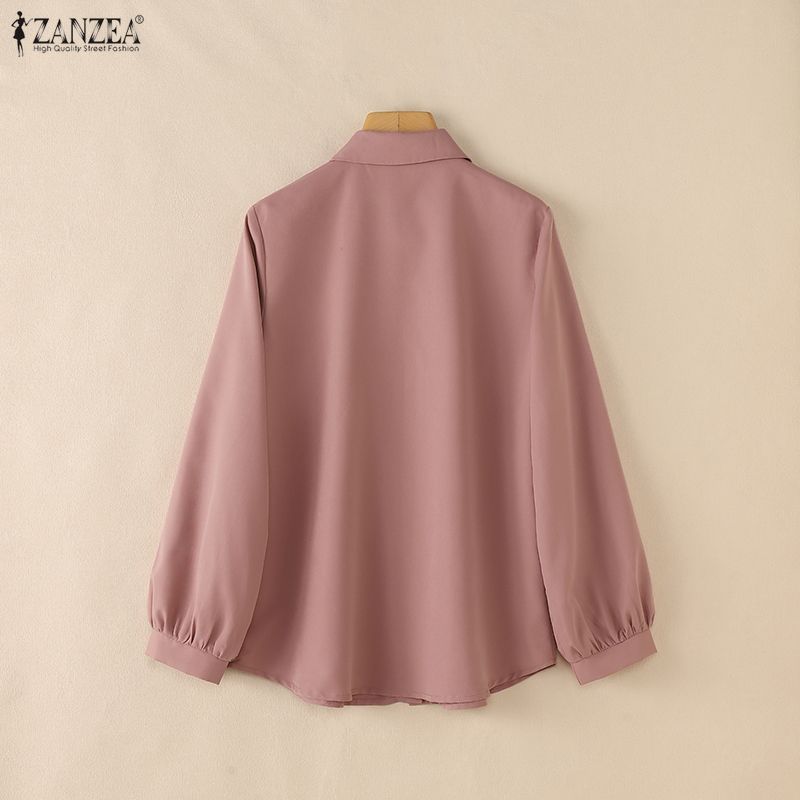 ZANZEA Women Casual Turn Down Collar Loose Embroidery Print Long Sleeve Blouse