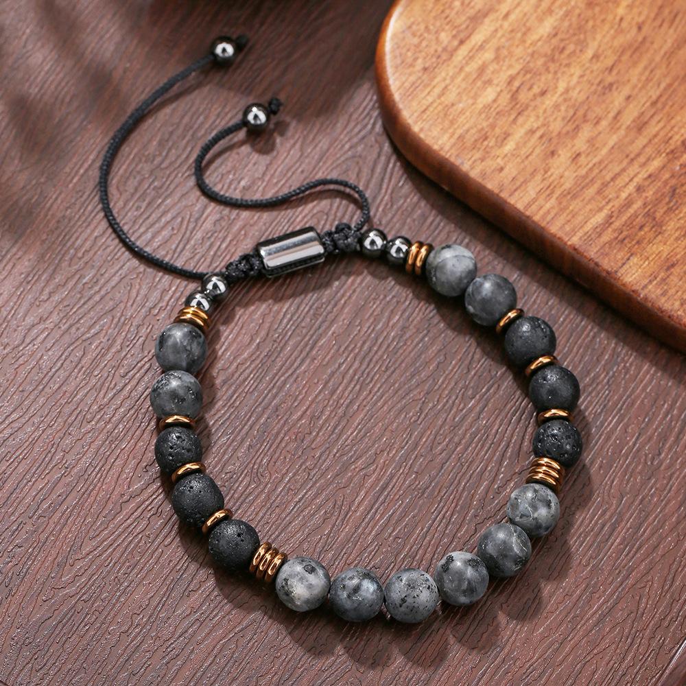 European and American exaggerated sparkling stone volcanic stone beaded necklace male hip-hop niche design male black gallstone long necklace
