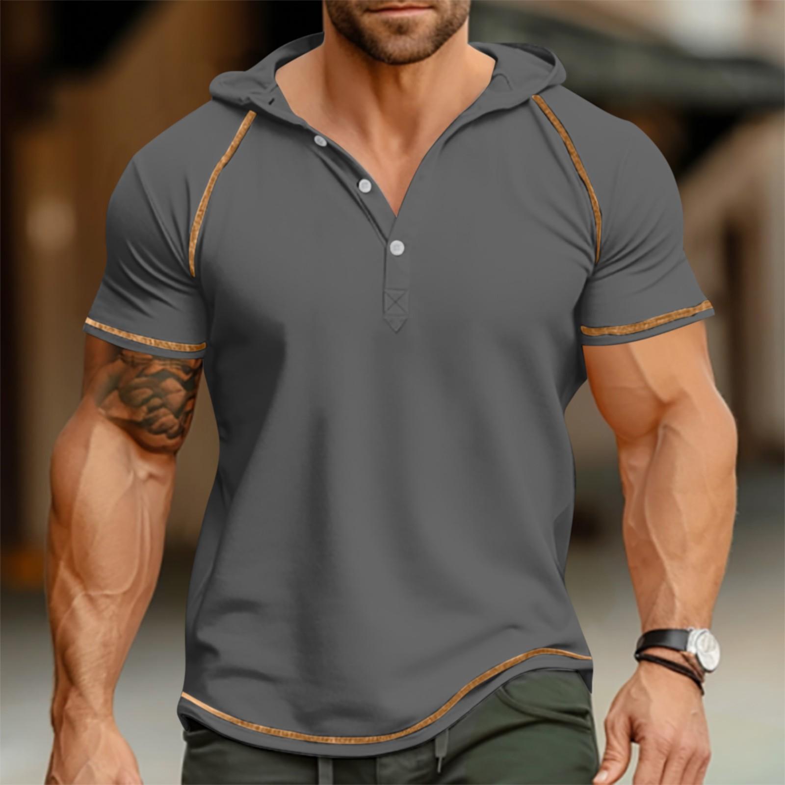 

Мужская однотонная рубашка реглан с капюшоном и тремя пуговицами, топ M