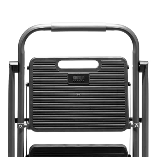 Sanwa Supply STL-1 2-Step Folding Stepladder, 150kg Weight Capacity, Steel Frame, Black