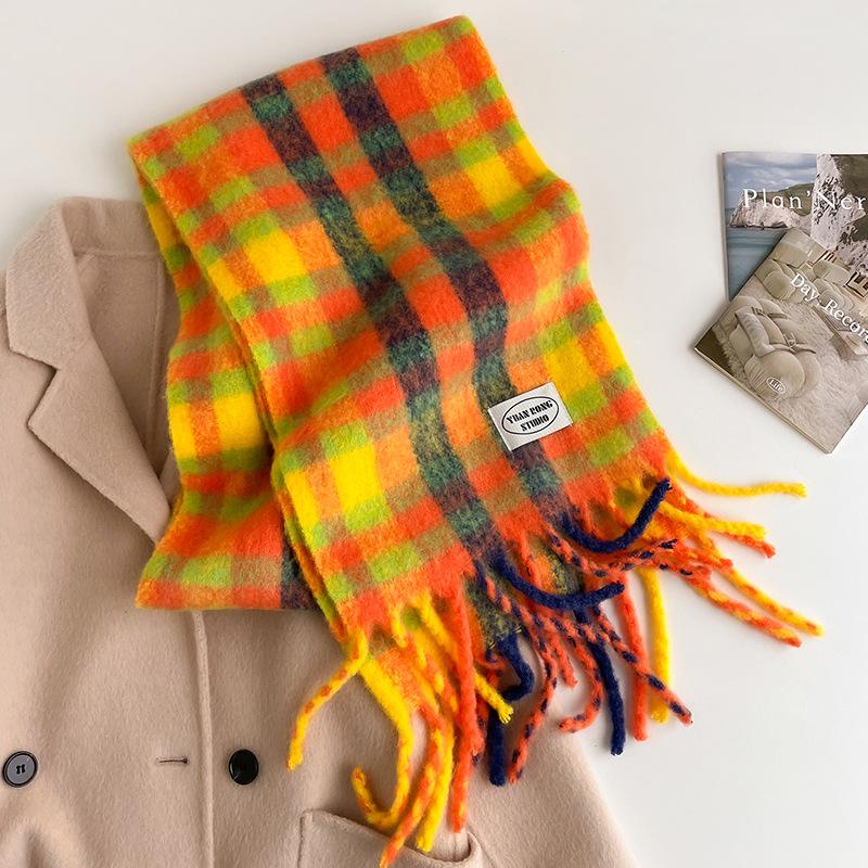 100 Wool Scarves Women's New Atmosphere Autumn and Winter Versatile Black and White Plaid Cashmere Scarf