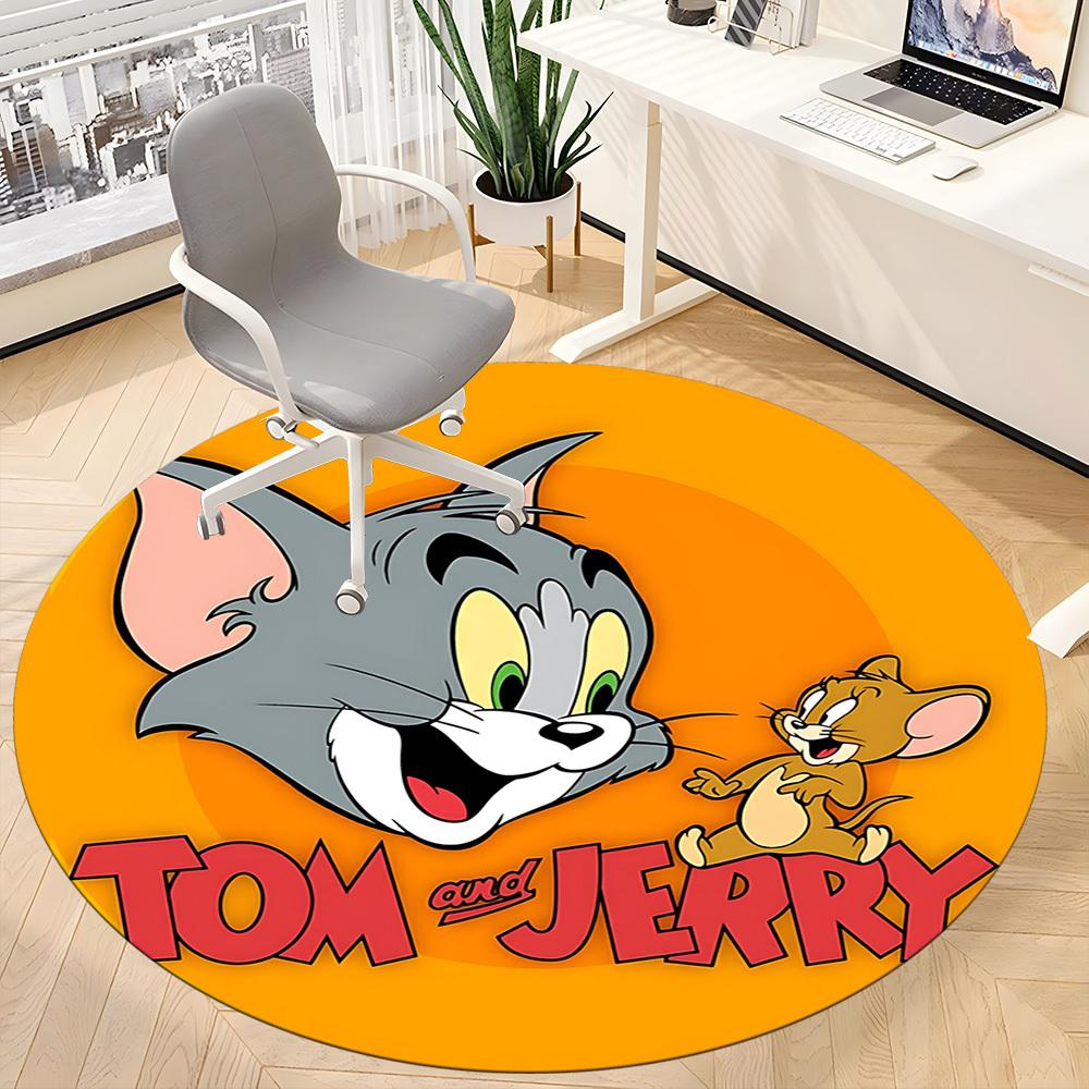 1pc Tom And Jerry Office Rug, Round Non-Slip Durable Large Size Office Carpet, Suitable for Office,yy250908016