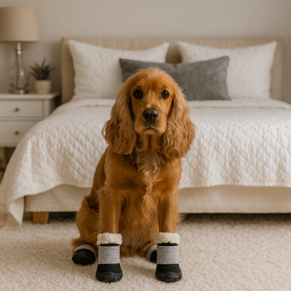 4pcs/set Warm Non-Slip Dog Shoes Thick Plush Soft Sole Winter Pet Boots Breathable Comfortable Dog Cotton Shoes Rain Snow Day