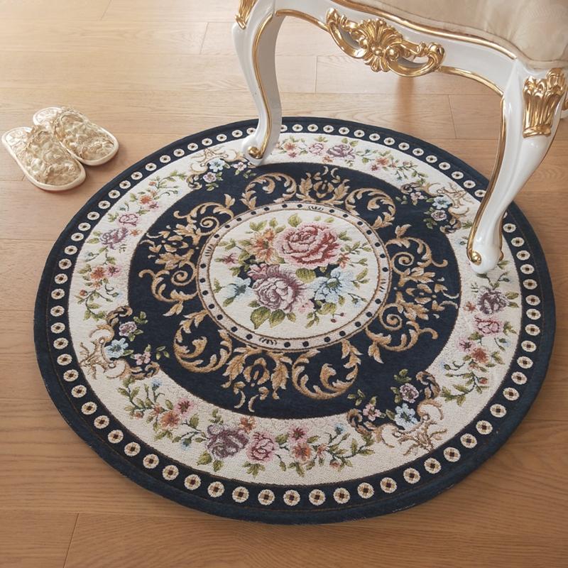 European Retro Rugs for Bedroom Flower Pattern Living Room Decoration Round Carpet Anti-slip Bedside Soft Floor Mat Washable Rug