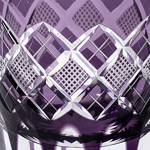 [Taimuro Workshop Official] Edo Kiriko Yarai Nanako Pattern Open-Top Old Fashioned Glass (Purple) TB90425M, in Wooden Box, Made in Japan