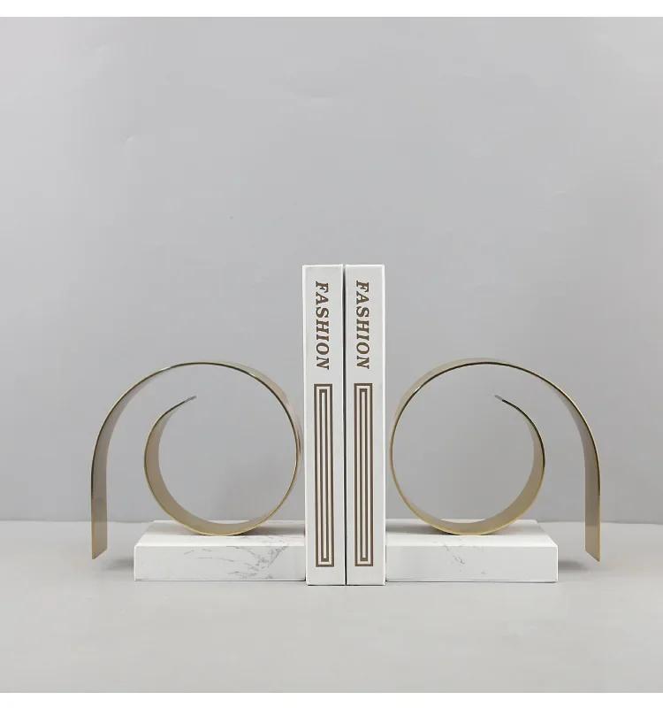 Golden Spiral Twist Ornaments Creative Bookend Marble Base Desk Decoration Library Bookshelves Bookend Room Aesthetic Decor