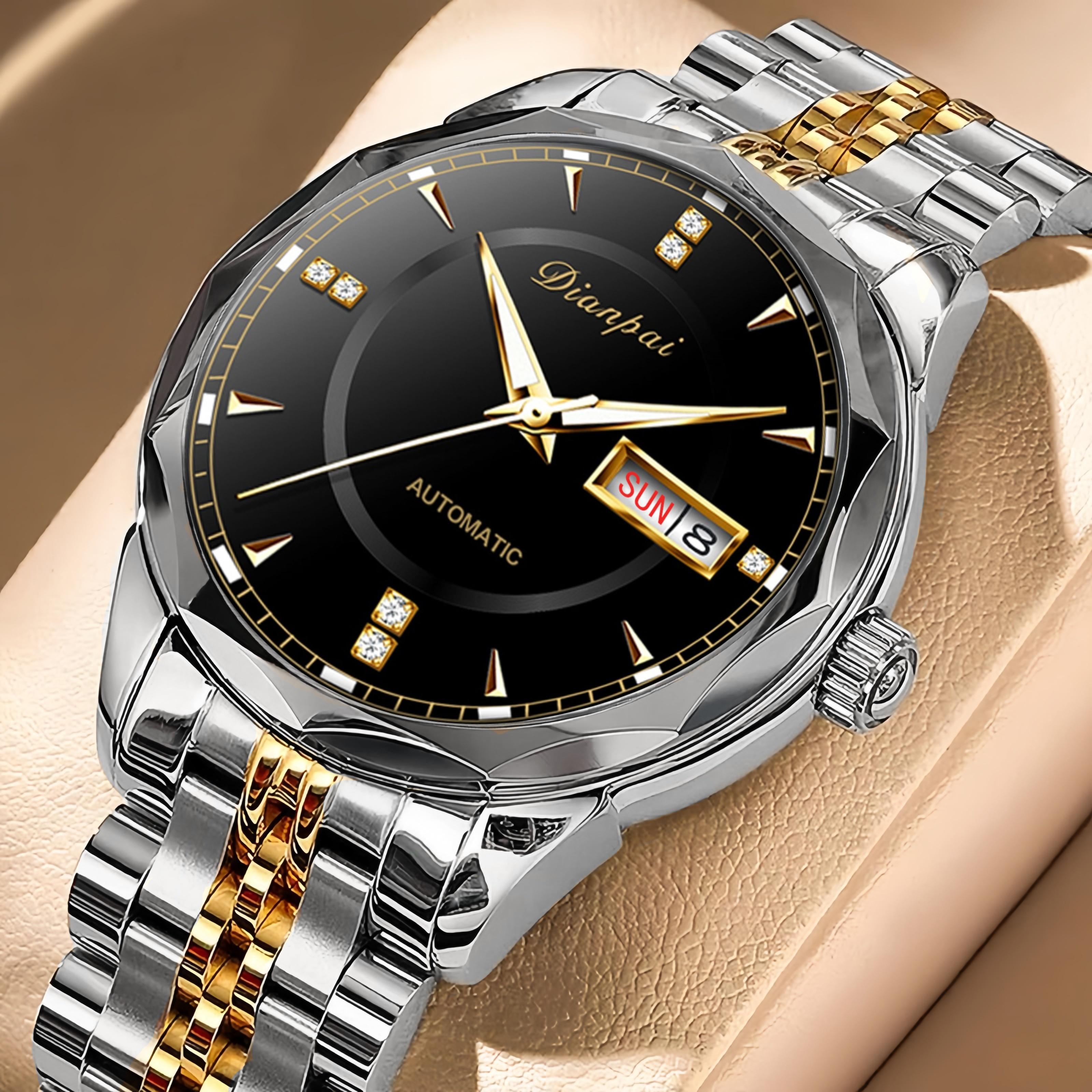 

Мужские полностью автоматические механические часы, водонепроницаемые, светящиеся, с ремешком из нержавеющей стали, модные наручные часы чёрный