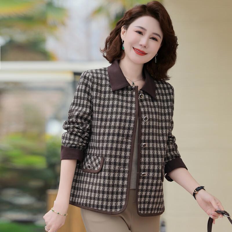 Ronghua Damen karierte Kurzjacke mit Revers
