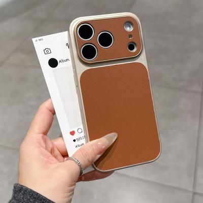 Custodia Rigida Lussuosa con Texture in Pelle e Ampia Finestra per iPhone 17 Air 16 15 14 13 Pro Max Plus 17Promax Cover per Telefono Opaca Antiurto