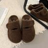 Fashionable Fleece Lined Flat Bottom Fur Slippers Women's Cotton Mary Janes Warm Autumn Winter Rubber Surface Slippers
