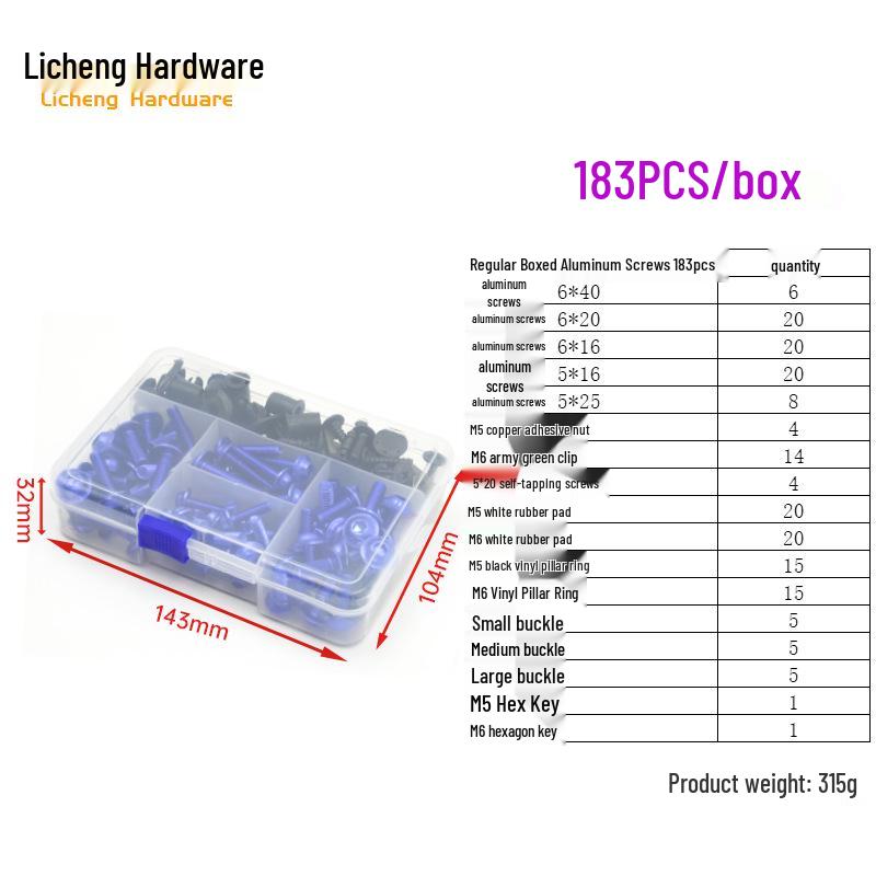 Śruby kolorowe do szyby motocyklowej ze stopu aluminium (177/183/198 szt.)