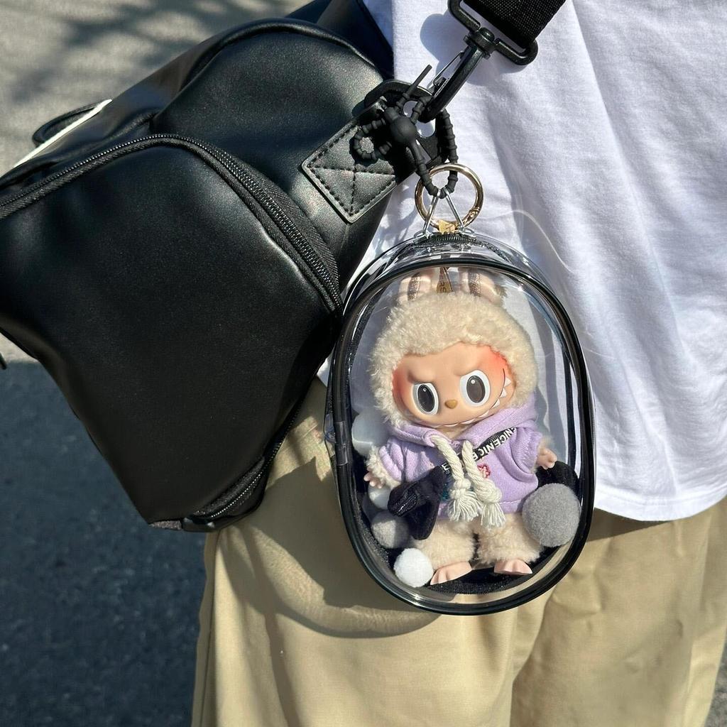 Labubu Transparent Vinyl Protective Case for Cotton Doll, Ita Bag, Baby Stroller Accessory, Dustproof Hanging Bag, 10-15cm.