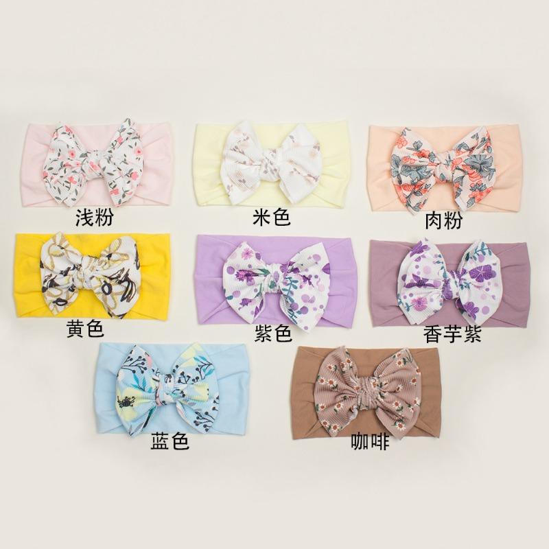 New twill print bow children's headband, summer thin solid color baby hair accessories, girls headscarf