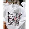 Rose Butterfly Graphic Unisex Hoodie with Drop Shoulder Sleeves