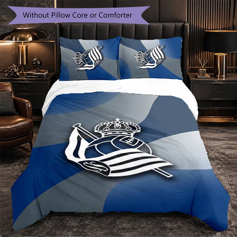 Biancheria da Letto a Tema Real Sociedad FC Set 3 Pezzi Copripiumino Biancheria da Letto Decorativa Per Camera Teen Decorazione Casa