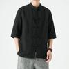 Chinese Style Mens Linen Summer Shirt Retro Stand Collar Half Sleeve Chinese Kong Fu Suit Men Hanfu