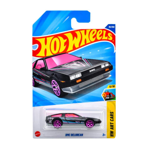 Hot Wheels Basic Car DMC DeLorean - Mini coche de juguete para niños de 3 años en adelante, color negro, JFN34