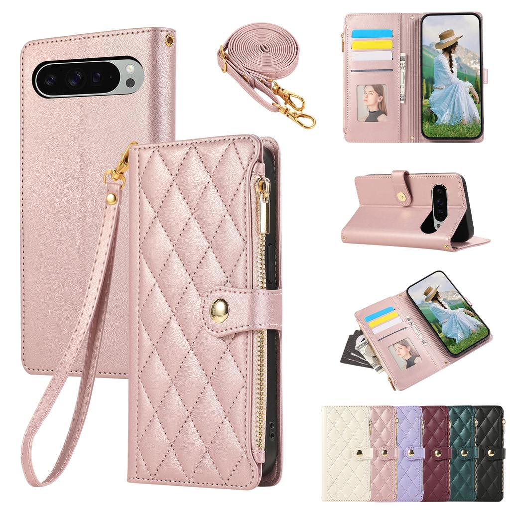 Crossbody Zipper Cards Solt Leather Flip Wallet Case For Google Pixel 9 Pro XL 8 8A 7 6 Lanyard Kickstand Bag Pocket Book Cover