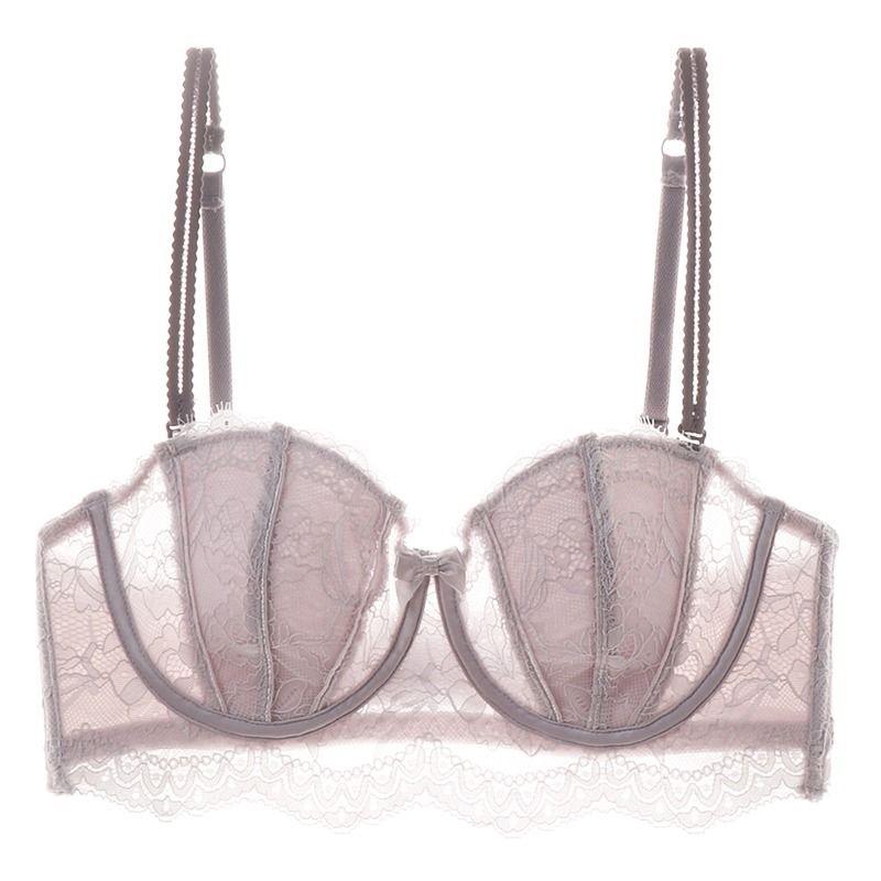 Rabbit Ears Thin Big Bra Showing Small Breasts Underwear Women's White Lace Sexy Gathering Summer Bra Set