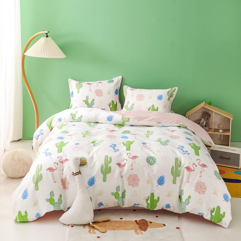 Green Cactus Bedding Sets 4 Pieces Soft Duvet Cover Set with Pillow Shames for Teen Girls Boys Men Women Bedroom Decor Vintage