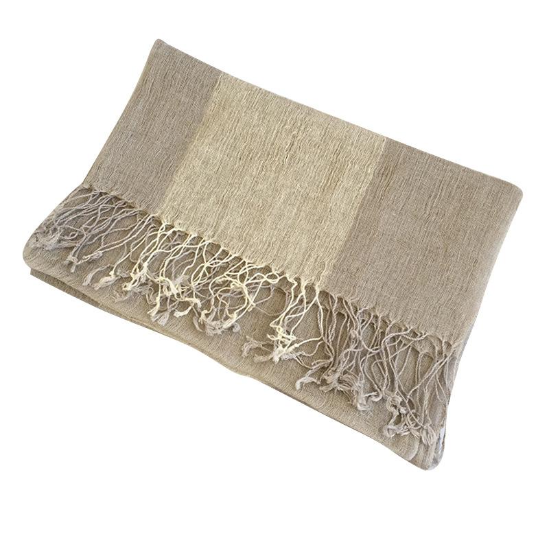 Linen Primary Color Dark Striped Couple Scarf Natural Men'S Lengthened Fringed Linen Scarf Japanese And Korean Popular Silk Scarf