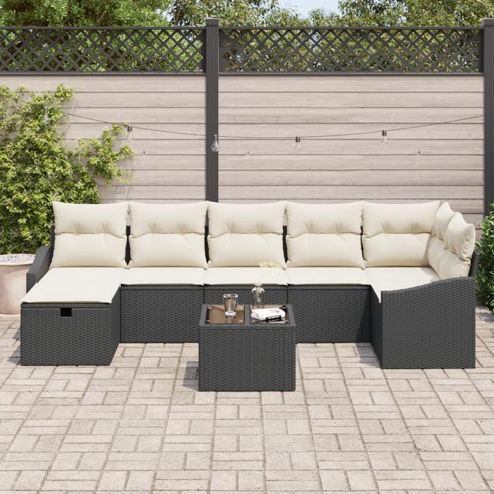 VidaXL Set de canapé de jardin 8 pièces avec coussins en rotin poly noir 3360638