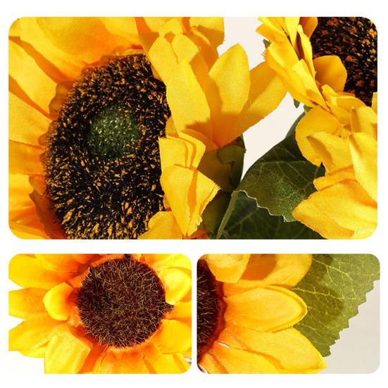 Artificial Sunflower with Leaves Long Stem Fake Silk Large Sunflower for Home Hotel DIY Craft Wedding Party Indoor Outdoor Decoration