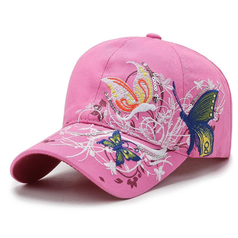 Spring and autumn new women's hat curved brim butterfly decorative baseball cap embroidery monochrome cap dome travel hat