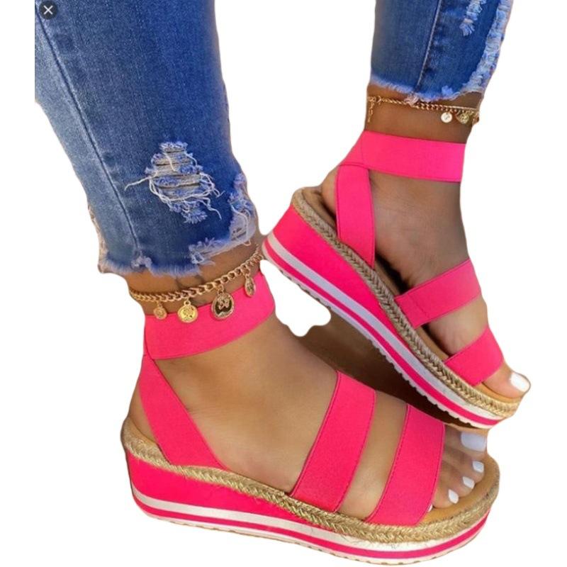 Summer Sandals Women Wedges Platform Ladies Hemp Shoes Ladies Candy Color Casual Girls Slip On Strap Cross Girls2022
