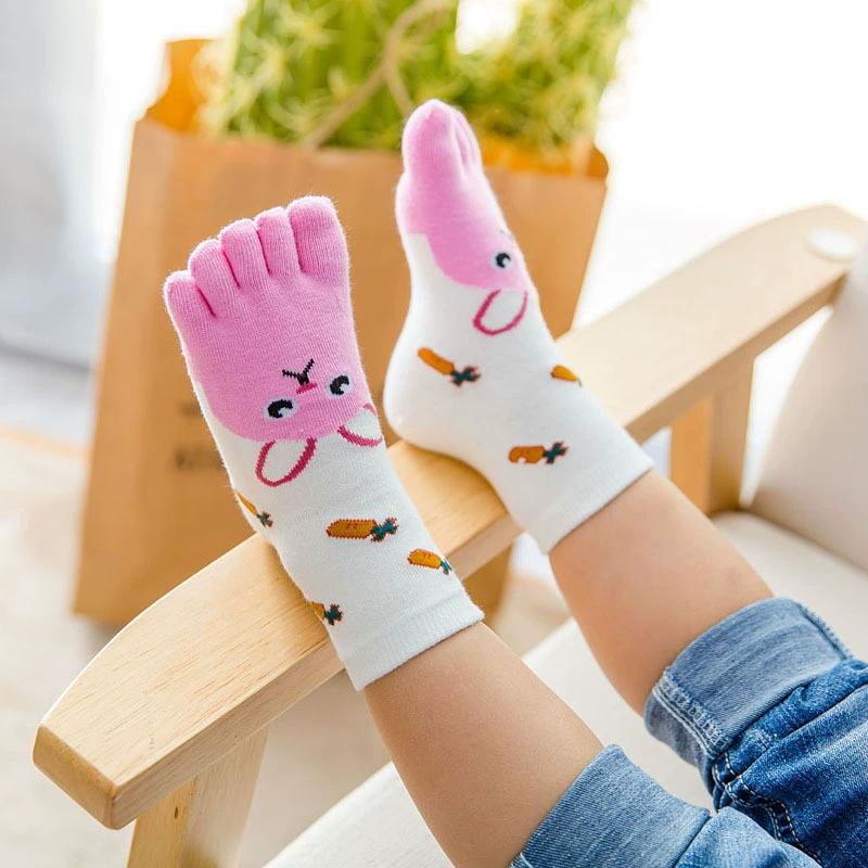 Boys Girls Cute Cartoon Five Fingers Sock Kids Breathable Toe Cotton Hosiery