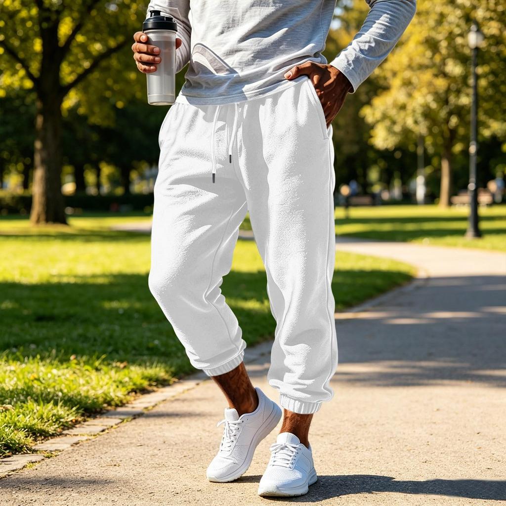Men's Color Sweatpants with Elastic Waist and Cuffed Ankles for Casual Wear