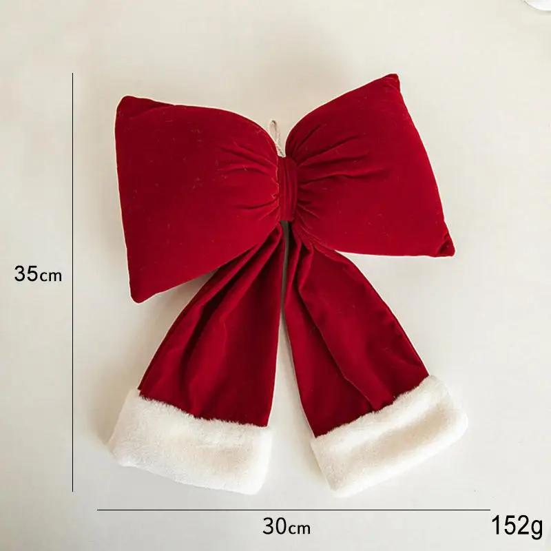 Velvet Red Christmas Bow Knot Hanging Ornaments DIY Xmas Tree Decorations Holiday Home Party Baubles Pendant
