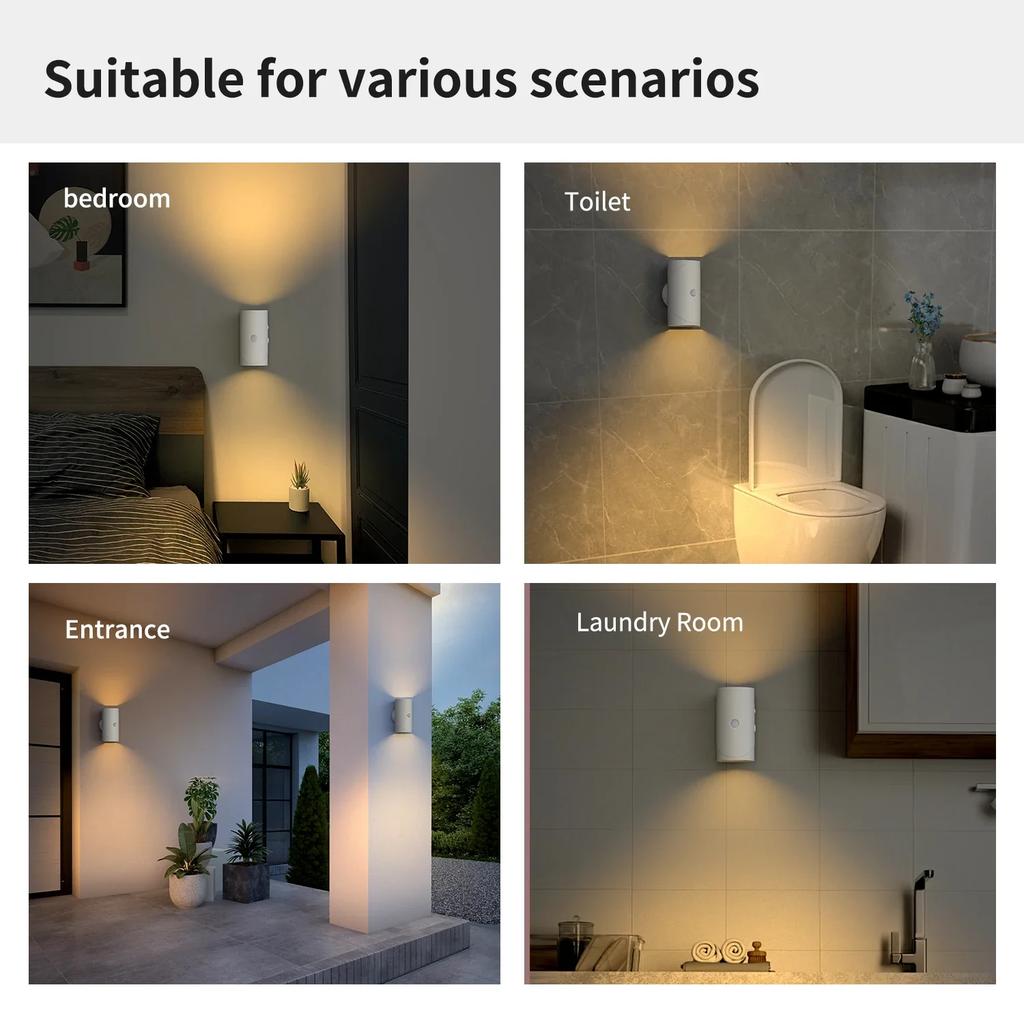 LED Wall Lights Motion Sensor Wall Lamp RGB Warmlight Home Decoration Light Up and Down Night Light Rechargeable for Stair Porch