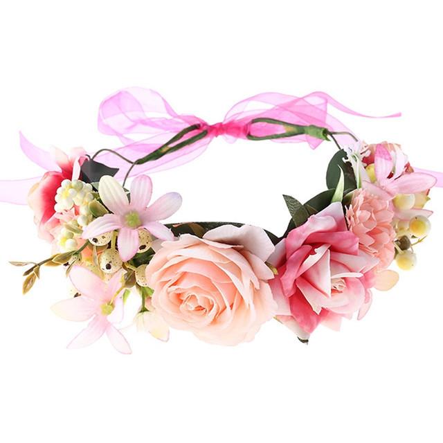 Women Girls Flower Headband Bride Flower Crown Hairband Hair Accessories Wedding Party Spring bohemia Wreath Headpiece Headwear