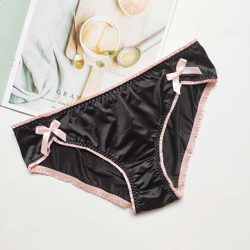 Comfortable Breathable Bowknot Solid Color Low Waist Underpants Sexy Thong Briefs Women Panties