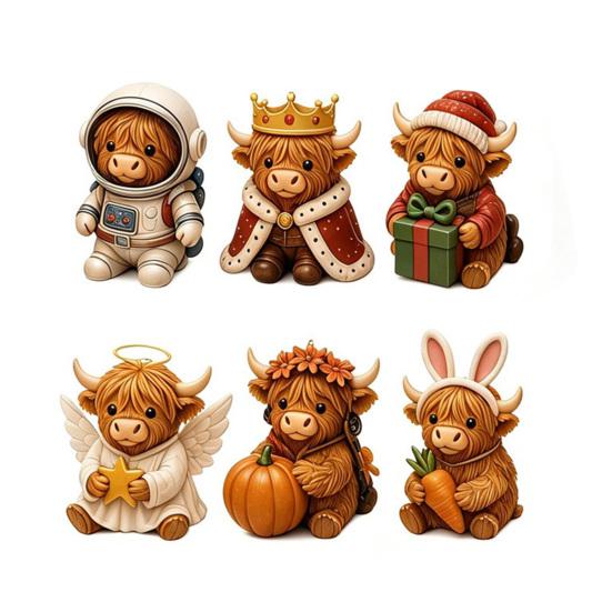 Holiday Hanging Decorations Highland Cow Advent Calendar, 24 Unique Acrylic Ornaments, Decorative Christmas Countdown Blind Box 2D Flat