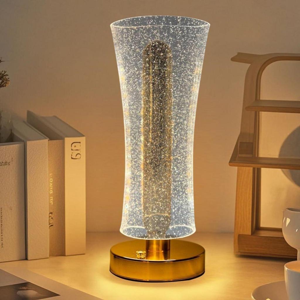 3D Acryl LED Nachtlampe mit Goldfuß – Sternenhimmel Taillendesign 4, Touch-Steuerung Kabellos Dekorative Tischleuchte für Schlafzimmer, Wohnzimmer