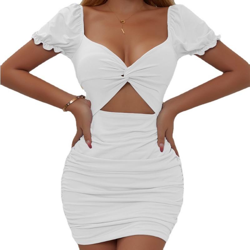 Women's Sexy Fashion Hollow Pleated Puffle-sleeve Hip Dress