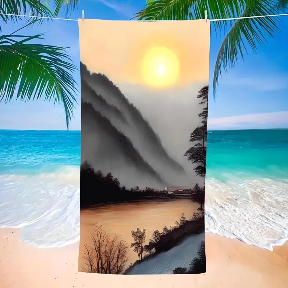 Sunrise Mountain Landscape Print Beach Towel Polyester Soft Quick Dry Large Bath Towel Summer Swimming Pool Surfing Blanket W40*H60(CM)