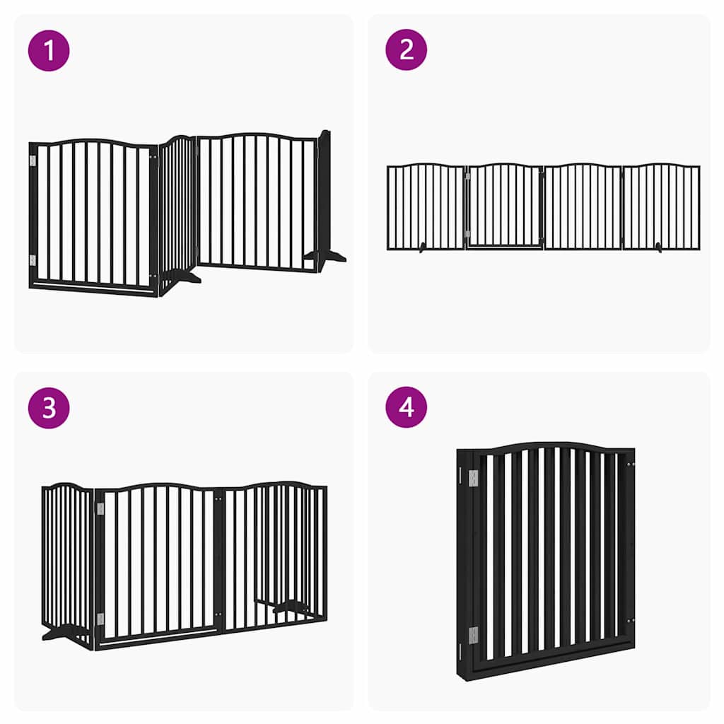 4 Piece Foldable Black Dog Gate 320 cm Poplar Wood