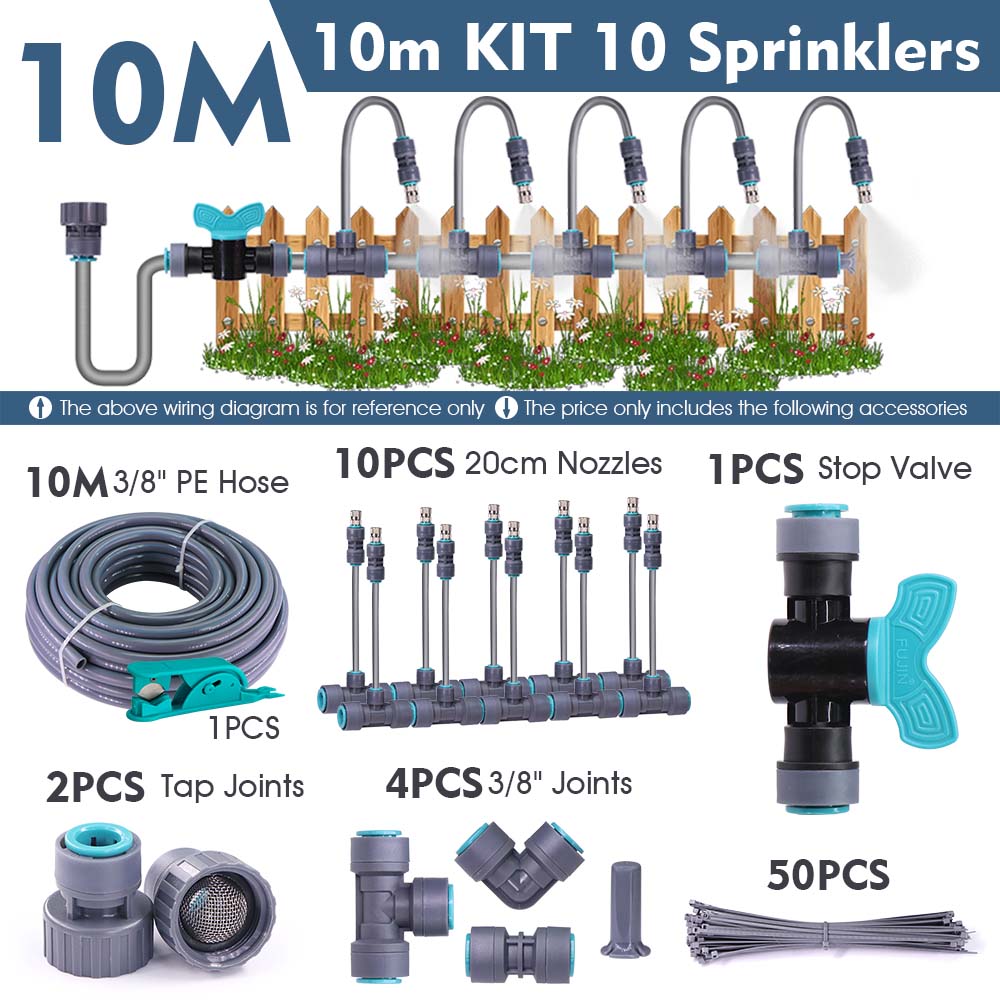 3/8" 9/12mm Misting Cooling System 360° Bend 0.6mm Nozzle Atomizer Sprayers Slip Lock PE Hose Outdoor Garden Irrigation Watering