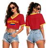 Women's V Neck Crop Top T Shirt Short Sleeve Soccer World Cup Printed Tee Argentina Netherlands Germany Venezuela Jamaica Canada