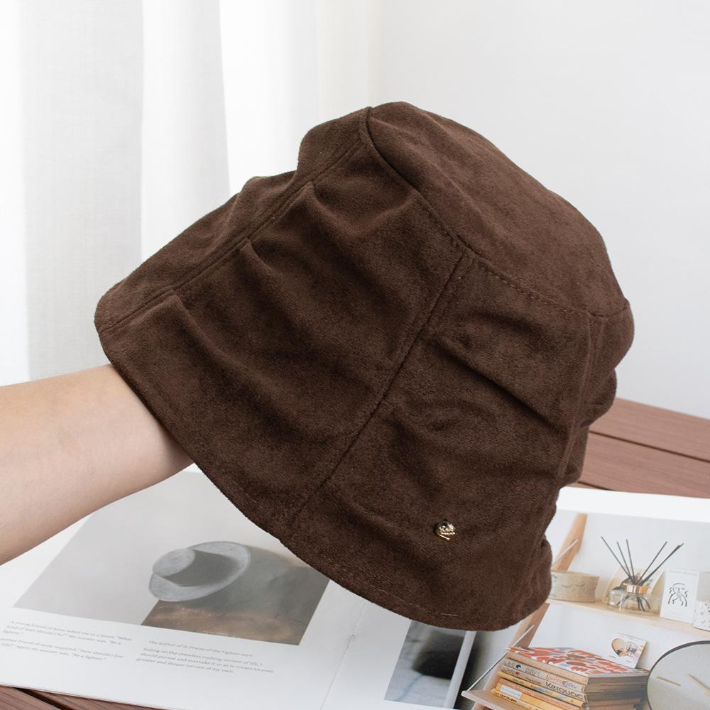 Retro pleated suede bucket hat women's spring and autumn new versatile face small bucket hat literary temperament basin hat