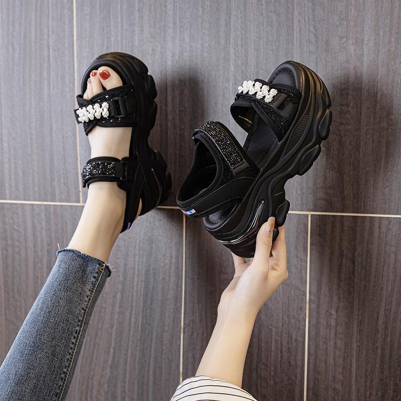 Fashion 2025 New 7cm Air Mesh Breathable New Women Sandals Comfy Shoes Fashion Summer Fish Toe Platform Wedge High Hidden Heels Ladies