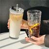 OLOEY Diamond Pattern 450ml Glass Coffee Mug with Lid & Straw (3-Pack)