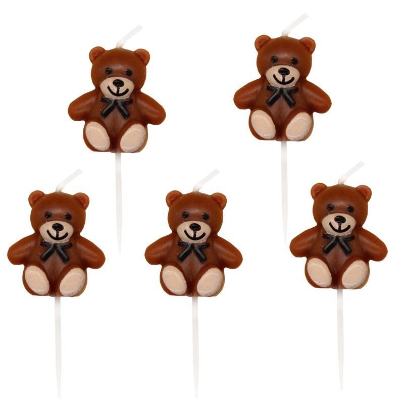 Ins Bear Candle Bow Tie Cartoon Cute Party Decoration Brown 5 Pack Cake Candle