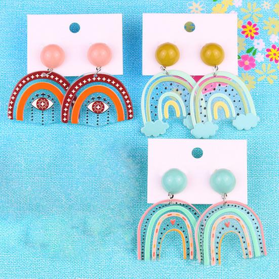 1 Pair Stud Earrings Cute Allergy Free Acrylic Creative Design Rainbow