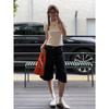 American-style black denim shorts for women, summer high-waisted slimming straight loose versatile 5-point wide-leg mid-length pants