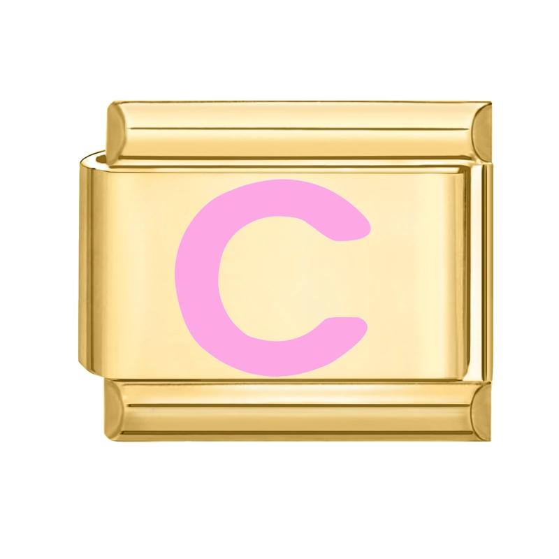 Vintage Y2K Pink 26 English Letters Gold Color Italian Charm Links Fit 9MM Bracelet Stainless Steel Making DIY Christmas Gifts